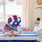 4 Bundles 4th of July Red White and Blue Fake Ball Chrysanthemum Silk Arrangement Headstone Flowers for Cemetery Patriotic Vase Home Spring Centerpieces(17INCH)